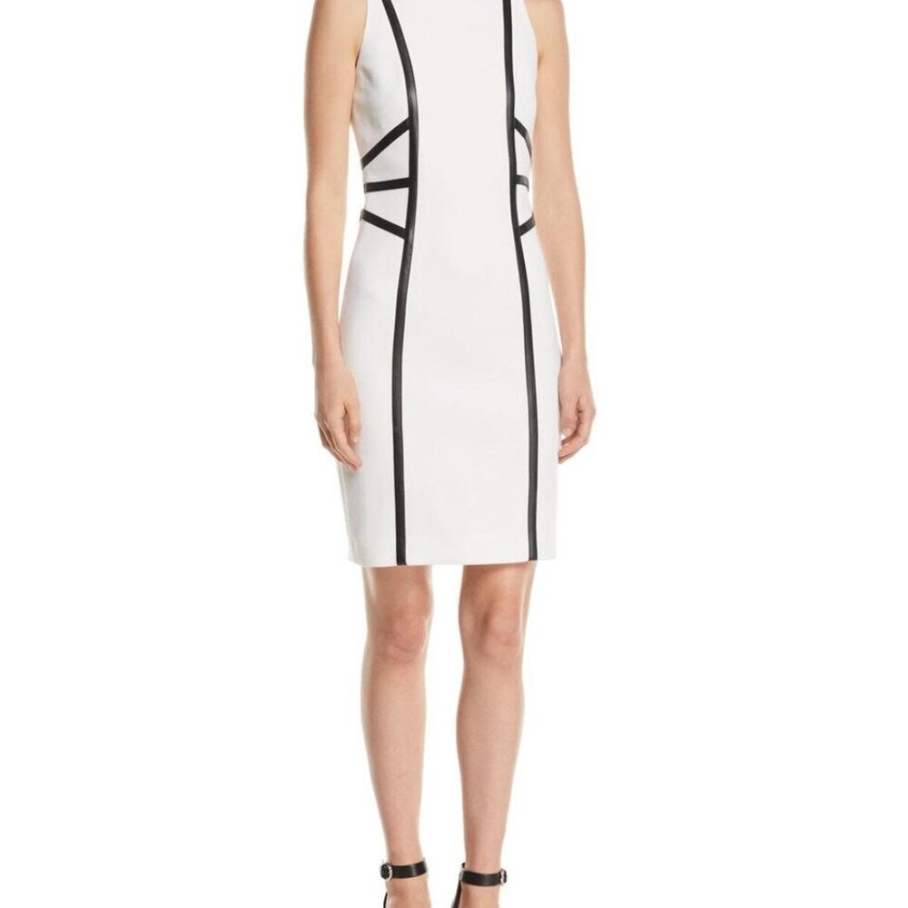 Michael Kors Collection Stretch Boucle Crepe Dress with Leather Trim Size 10